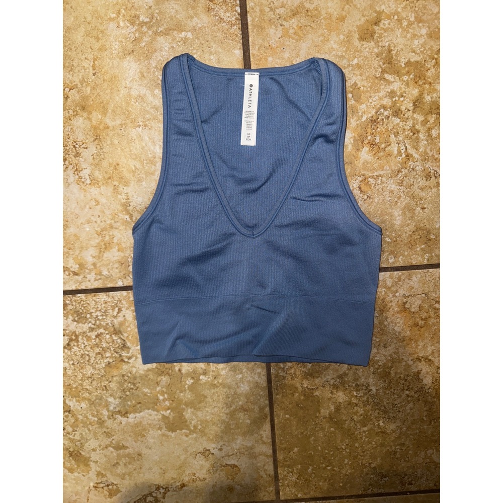 Athleta Aurora Crop Rib Tank Blue V-Neck Seamless Activewear Top XS